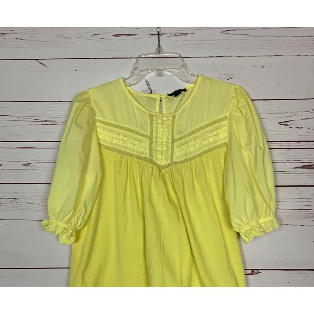 J. Crew Women's M Medium Yellow Lace Puff Short Sleeve Preppy Cotton Top Blouse